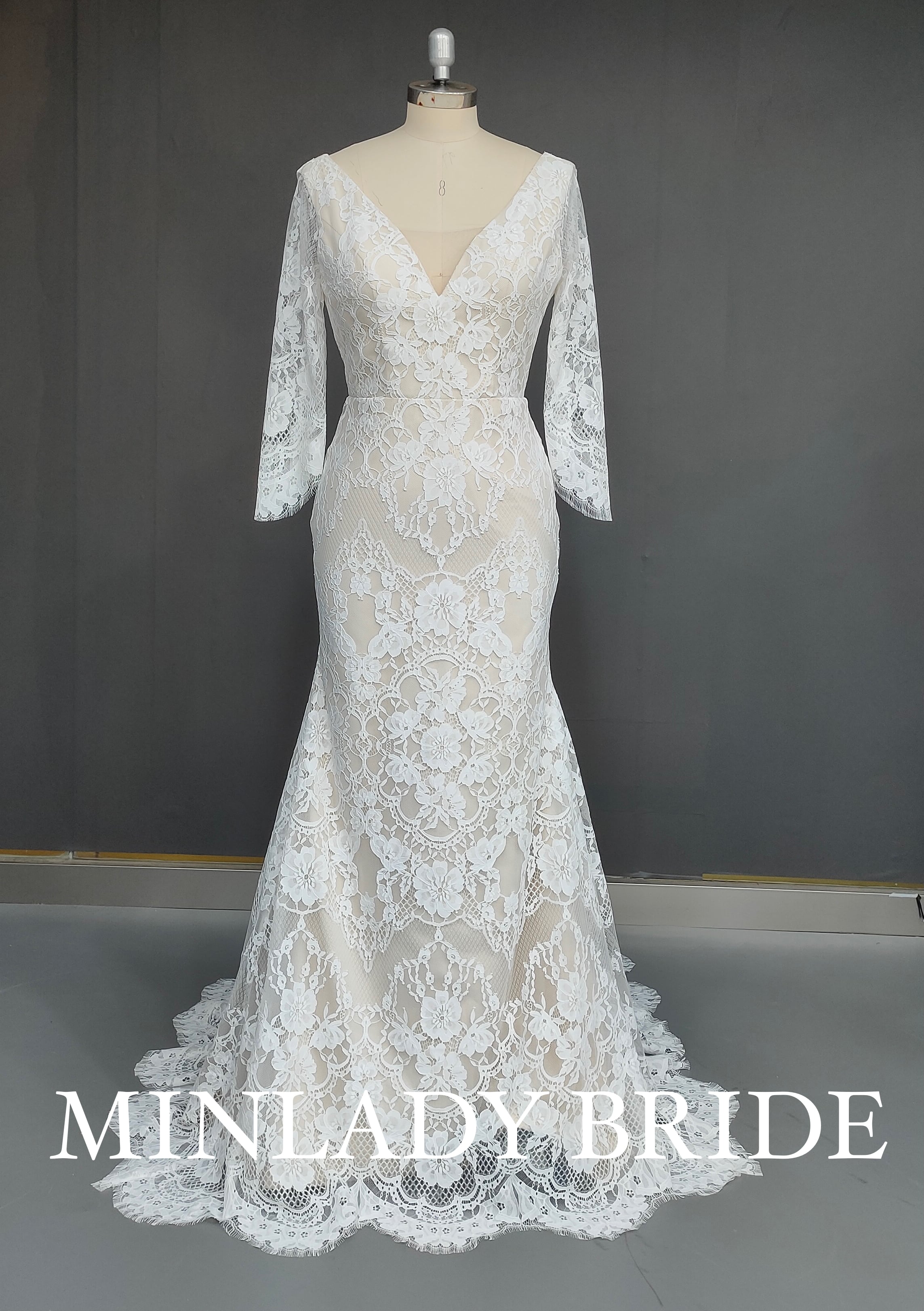 総レース マーメイド 長袖 ウェディングドレス | MINLADY BRIDE