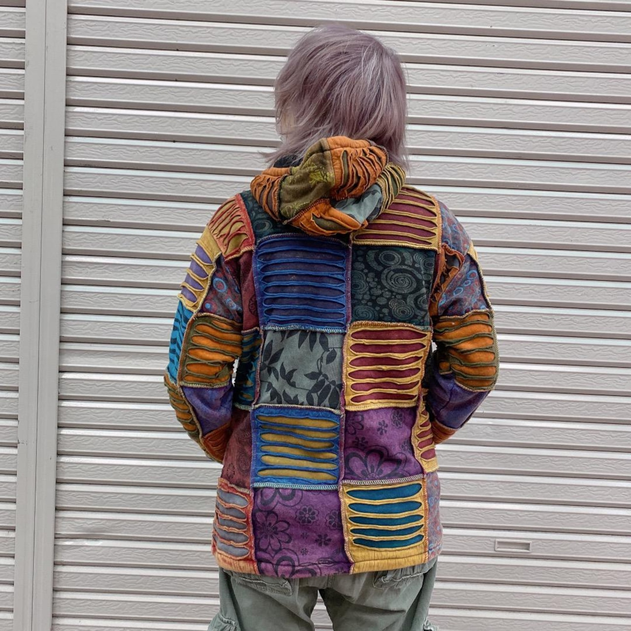 00s ボヘミアンy2kヒッピー クレイジーパターン パッチワークジップ  