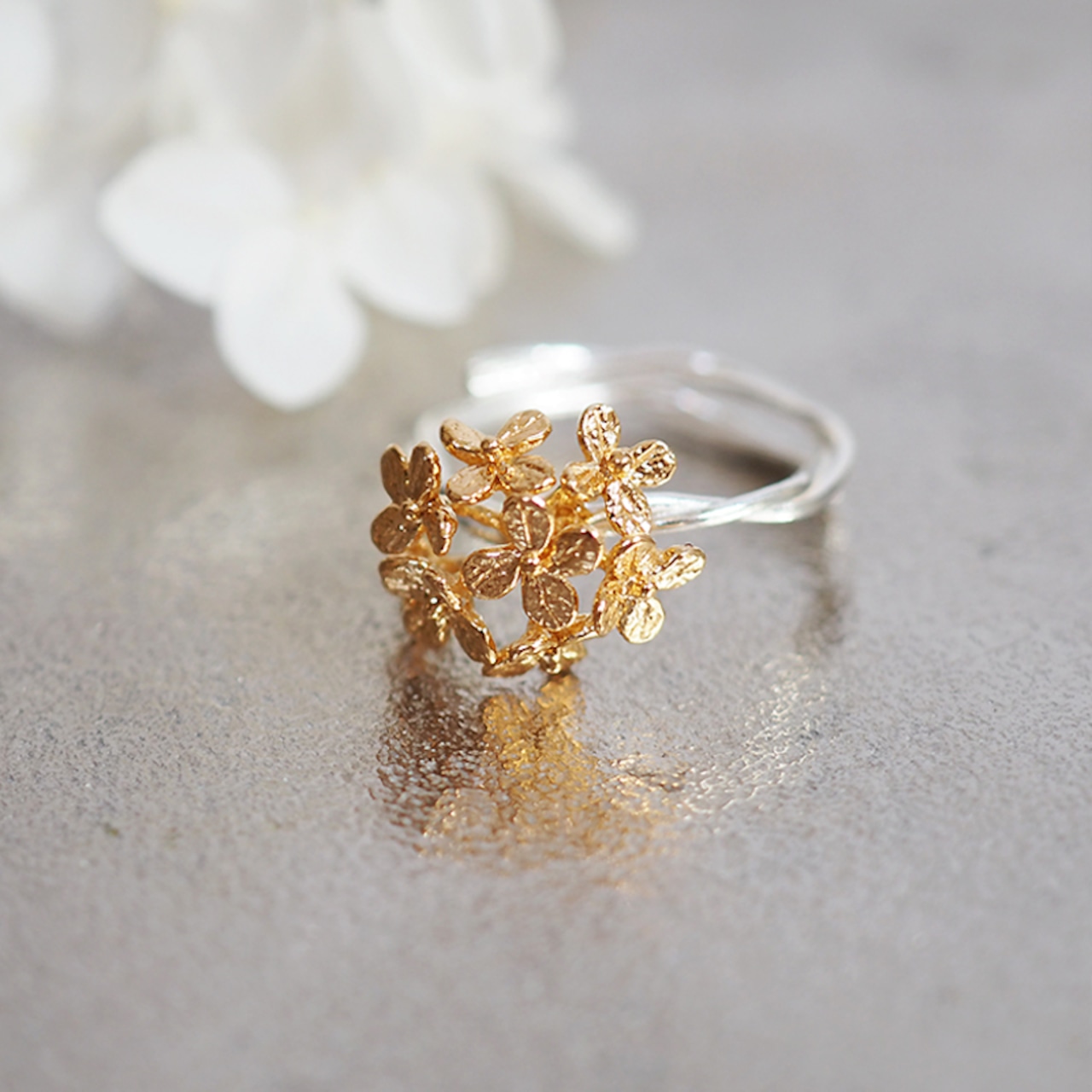 紫陽花のリング(silver×gold)