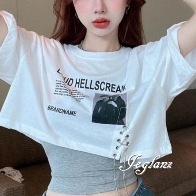 2色 セットアップ 2点 短丈 Tシャツ レースアップ キャミソール （MA348）κ