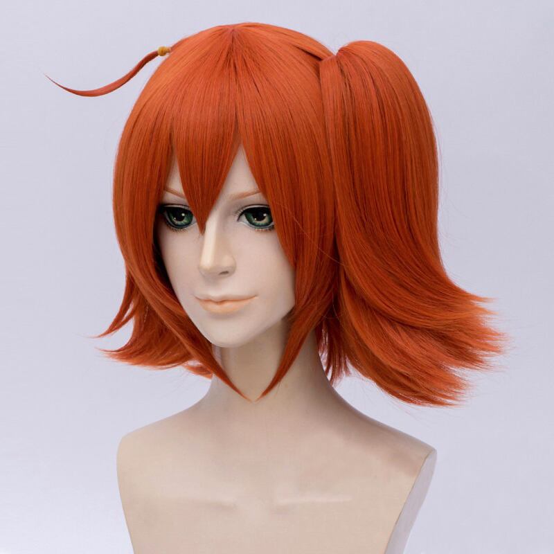 コスプレ耐熱ウィッグ オレンジ ミディアム ワンテール バンス付き