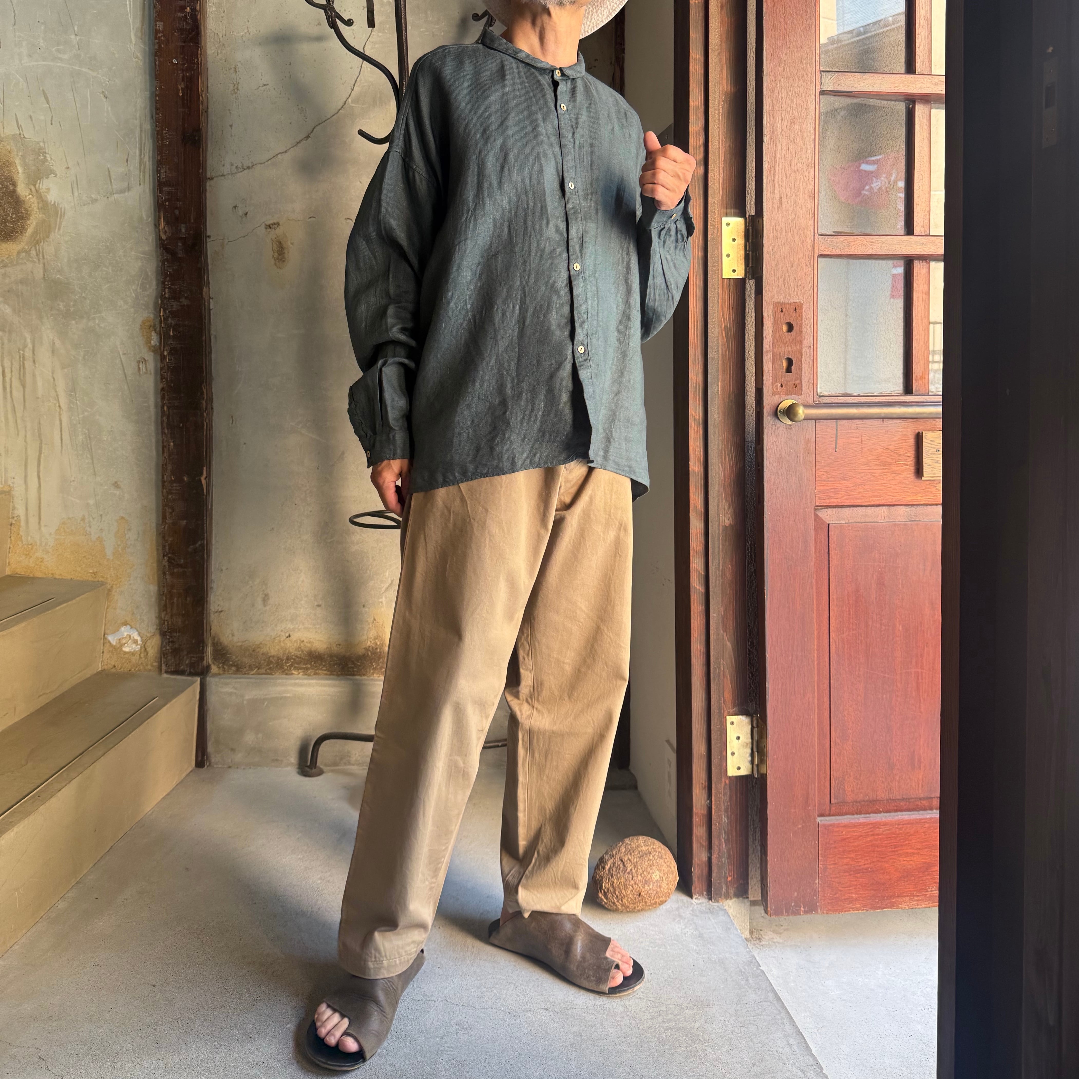 MITTAN SH-144DC 亜麻大麻ワイドシャツ(草木濃染) 藍×鬱金×墨 size 3
