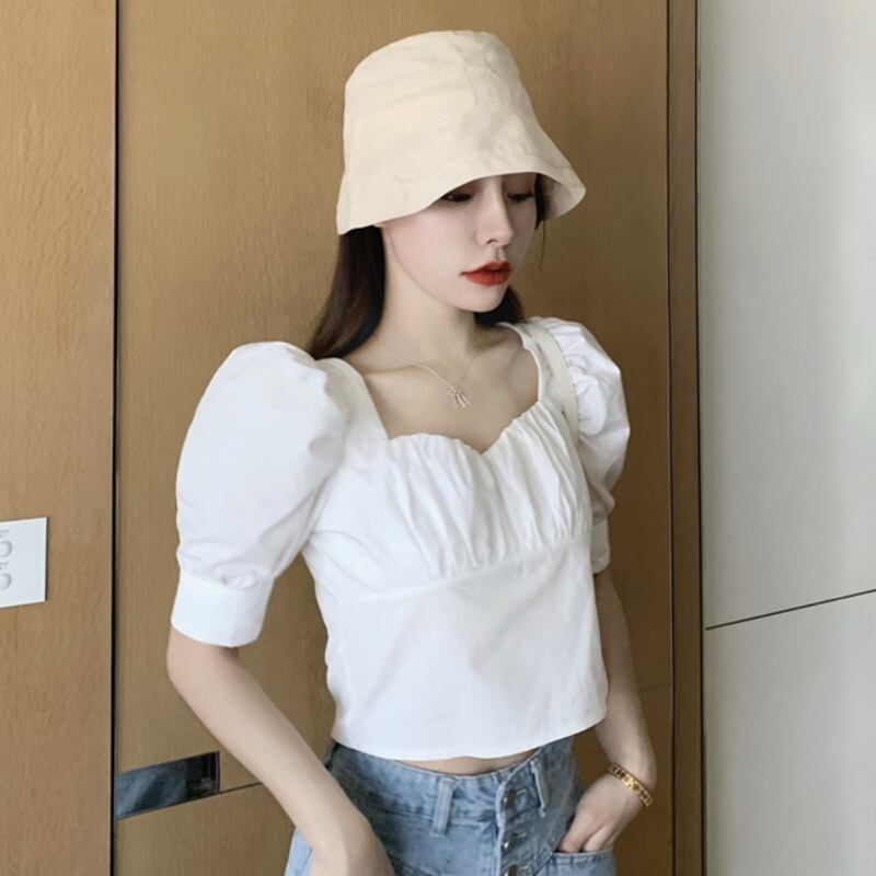 サマースタイルスリムシャツ トップス レディース 夏物 スクウェア ハンチェンe93840439472