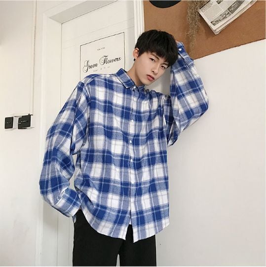 全2色 タータンチェック シャツ トップス メンズ 韓国 カジュアル