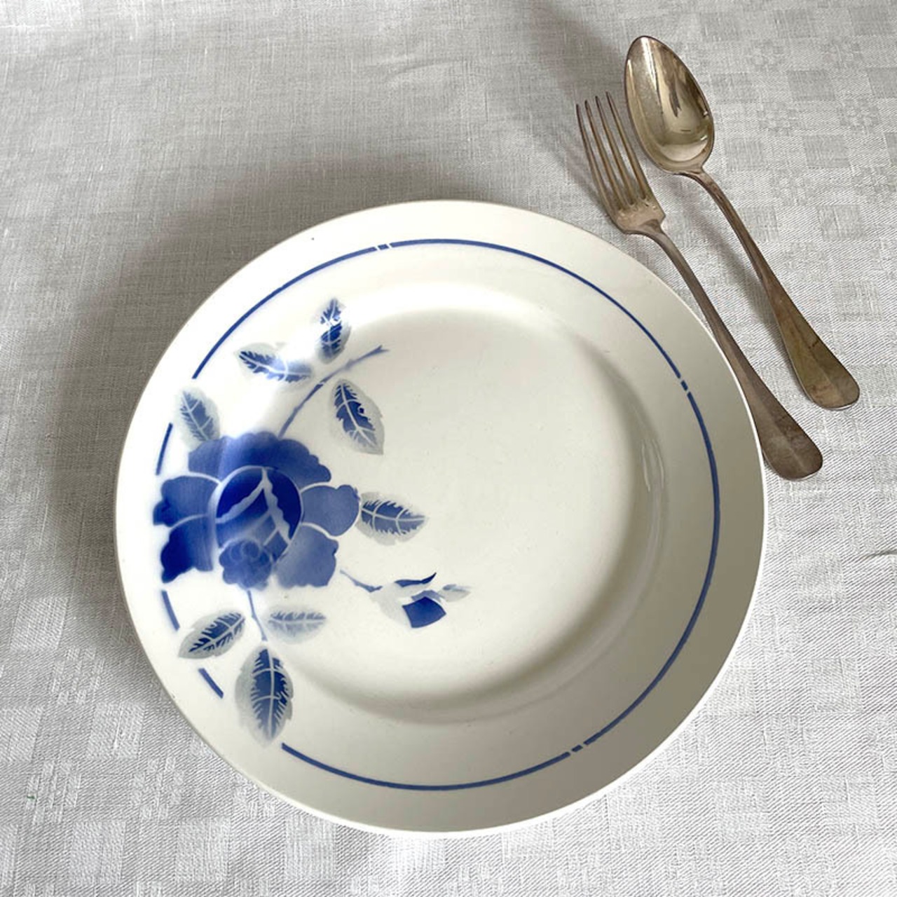 大皿　プレート　サンタマン　Moulin des Loups et Hamage 青い花　ステンシル　 19twd31