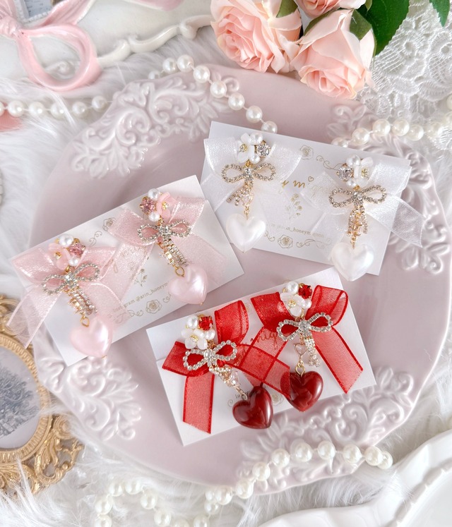 ハートリボンピアス/イヤリング【SS-CW-12】