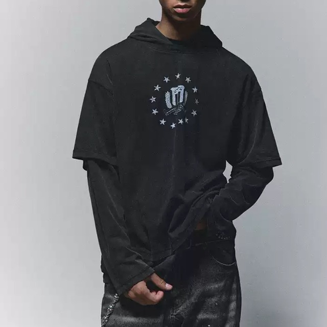 【DRIP5864】ANT Star Crest Faux Two-piece Hoodie