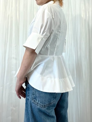 ペプラムブラウス　ストレッチブロード