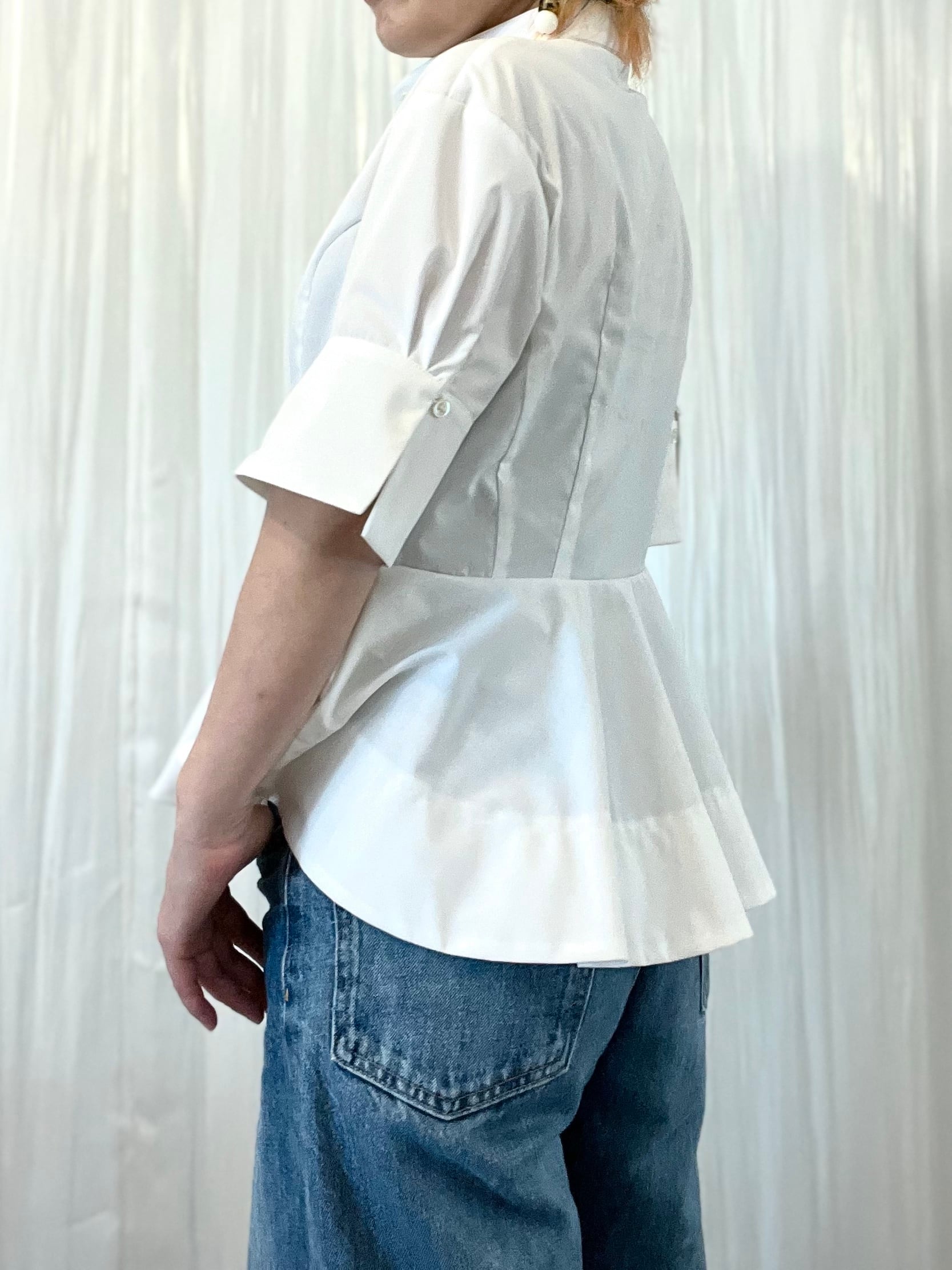 ペプラムブラウス　ストレッチブロード