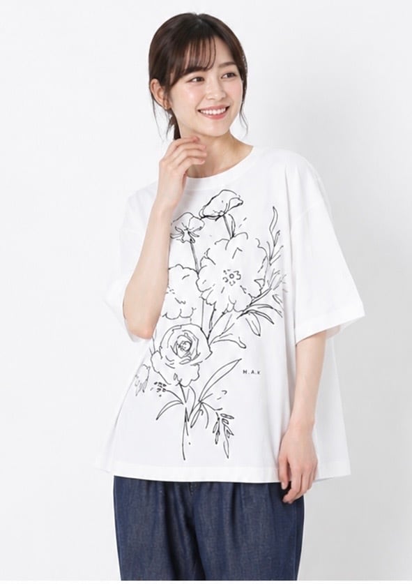 H.A.K |花柄箔プリントTシャツ(上品な輝き)