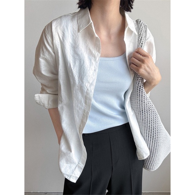 リネン混 リラックス ベーシックシャツ 2color　RA3371