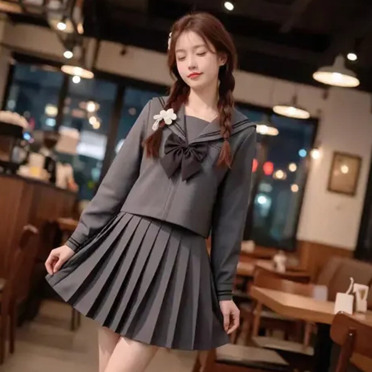 〔制服〕半袖タイプ:きちんと見えて映えやすい グレープリーツ制服セットアップ