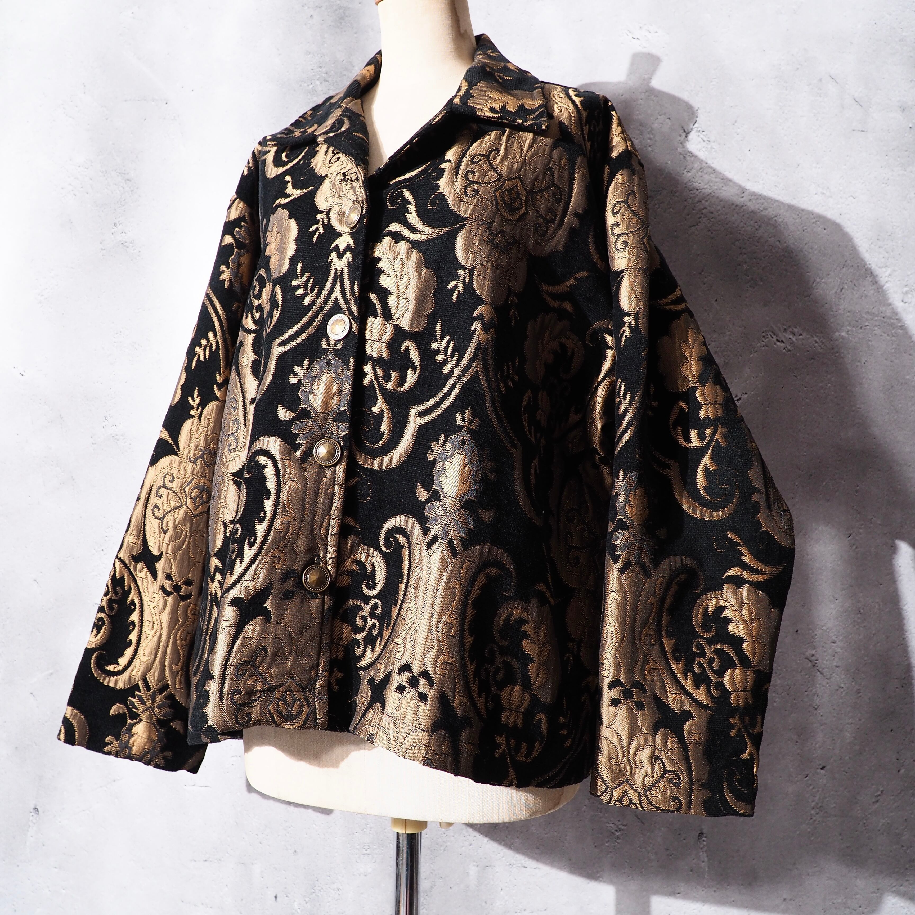 Black shiny × luxury pattern gobelin weaving vintage jacket (made in Usa)
