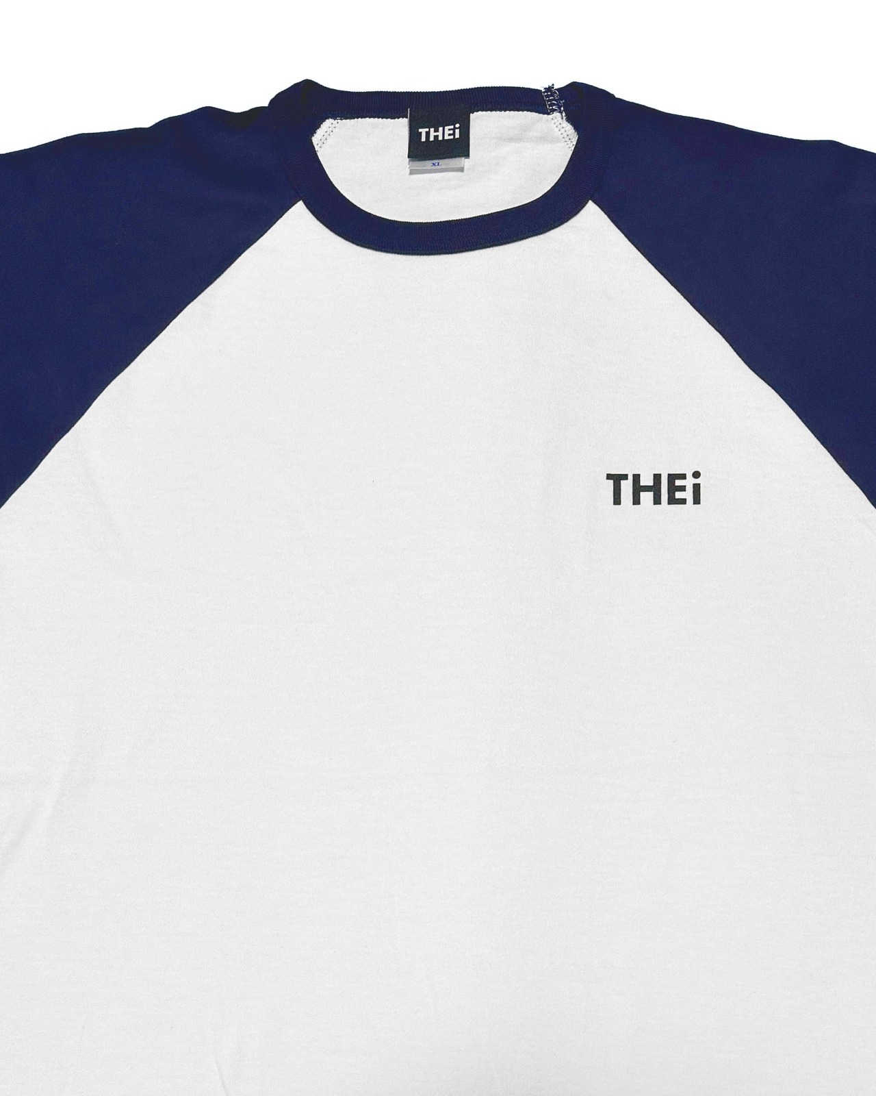 BASIC ONE POINT RAGLAN 3/4 SLEEVE T-SHIRT - WHITE / NAVY