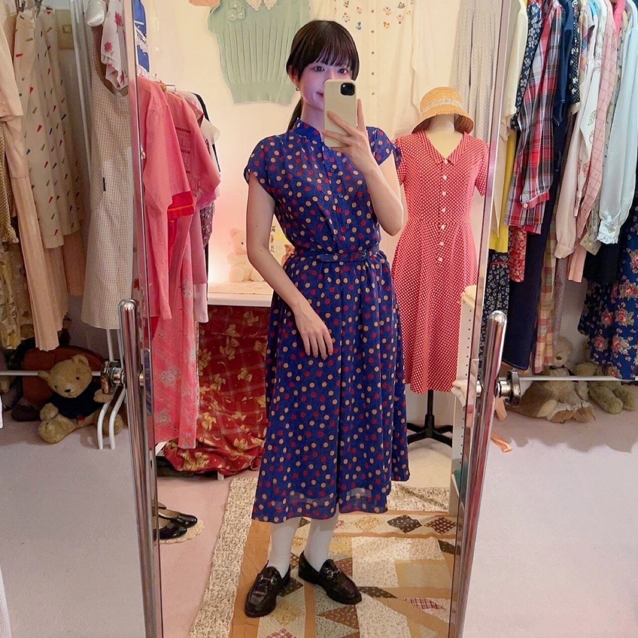 pop coin dot blue sheer one-piece