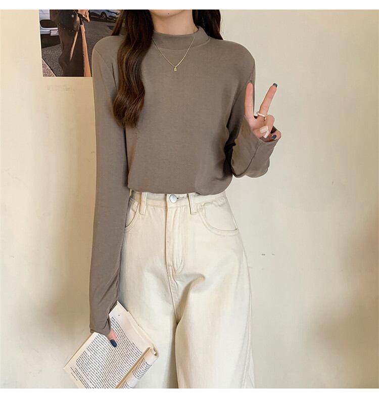 見逃し禁止 タートルネック ベースシャツ レディース 秋 冬 ピュアカラー 厚手 長袖 Tシャツ