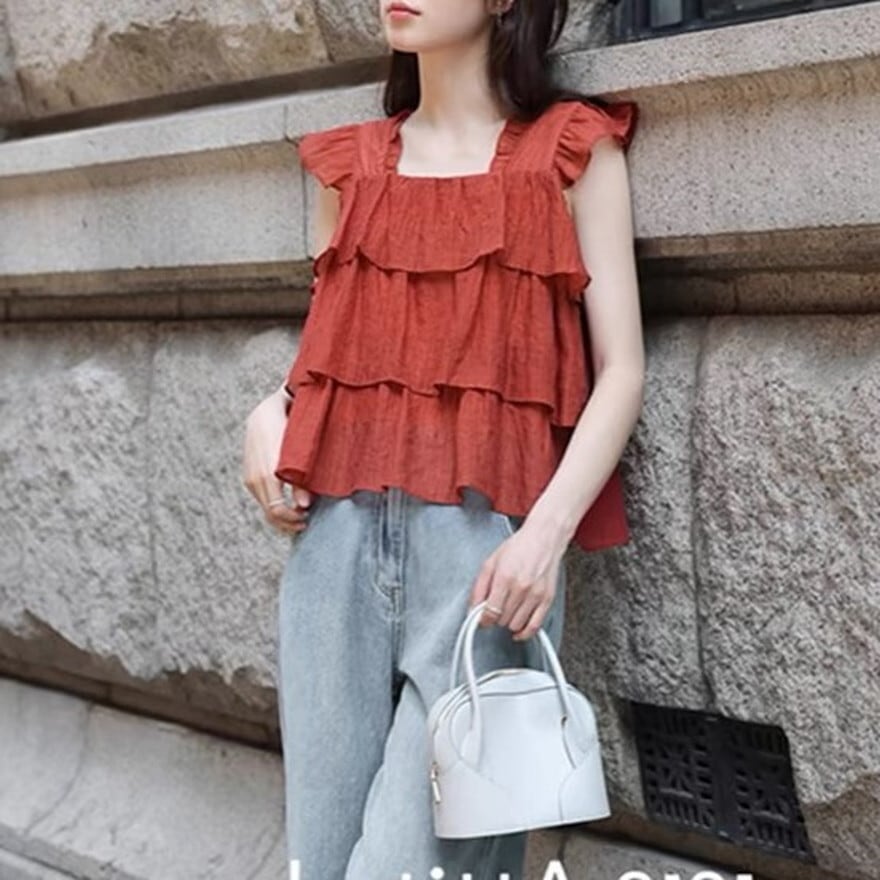 サブカル 服 地雷系 通販 ノースリーブ シャツ ペプラム カジュアル ティアードフリル 夏服