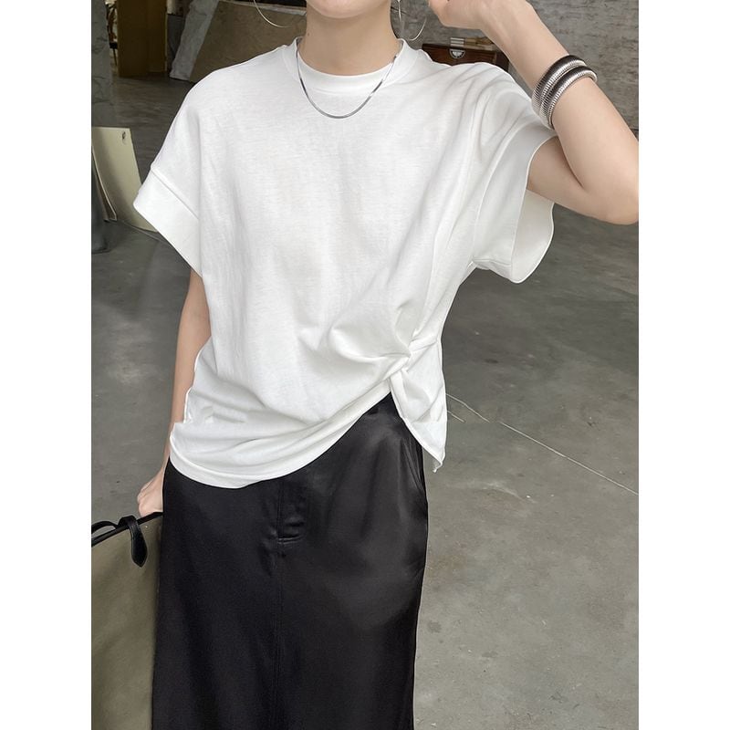 wide sleeve side shirring T shirt 101455