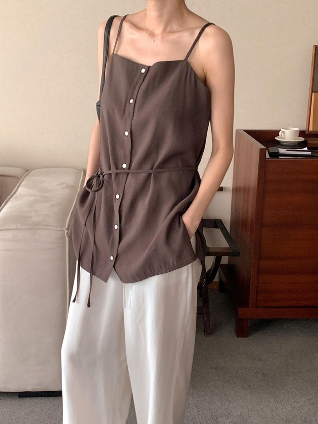 Button Front Waist Tie Long Camisole