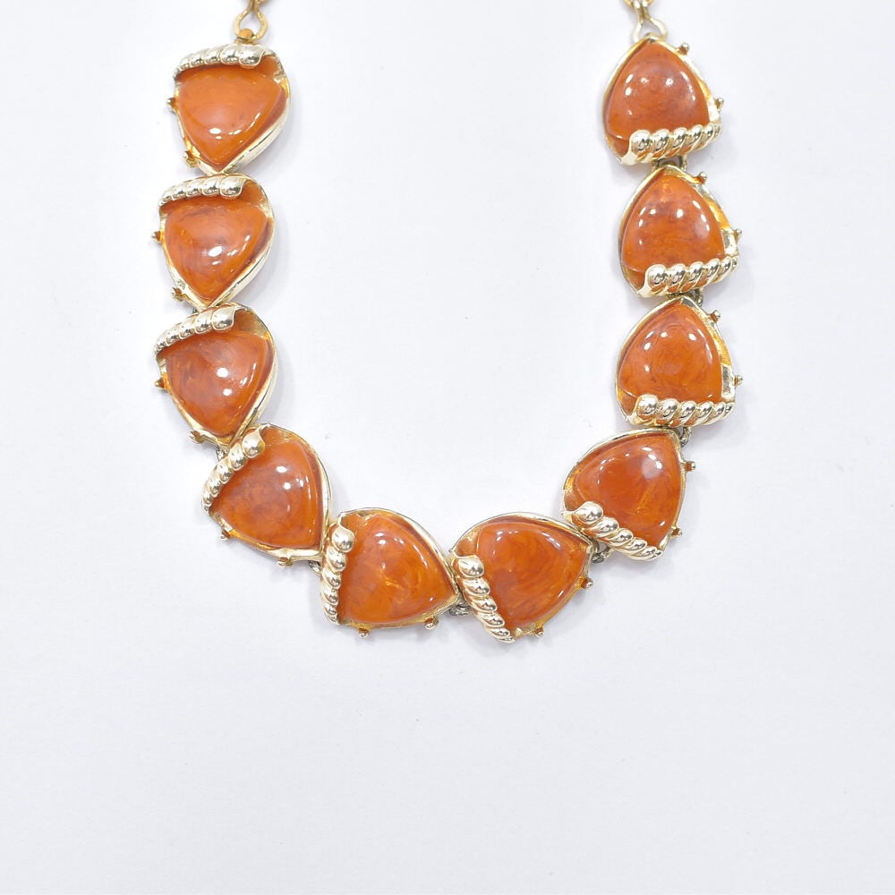 Vintage ミッドセンチュリースタイル デザイン チョーカー ネックレス アンバー オレンジ ゴールド カラーコスチュームジュエリー ヴィンテージ 首飾り ビンテージ 古着 レディース