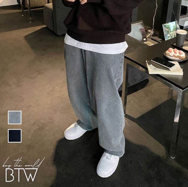 メンズ シンプル ルーズストレートデニム ワイドパンツ 韓国b433 韓国メンズファッション】メンズ デニム ジーンズ 無地 ワイド