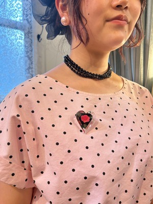 80's pink × black pin dot dress