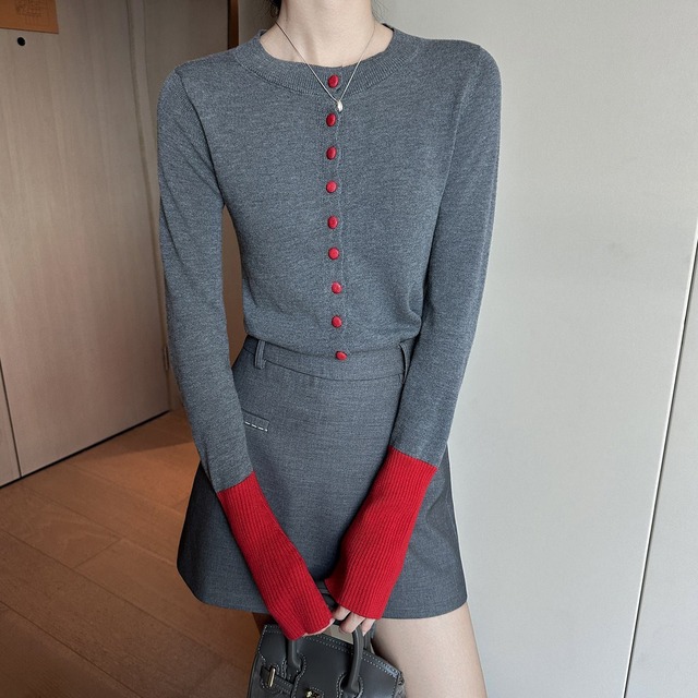 Bicolor crew neck cardigan　M1030