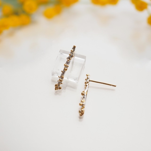 ミモザのピアス L (silver×gold 淡水パール) ※2way　