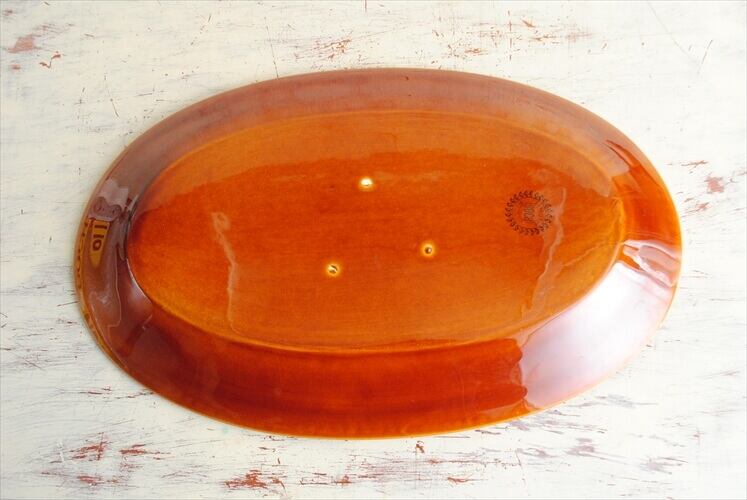 ベルギーアンティーク ボッホ 大皿オーバルプレート ベルギー製 BOCH ボッホ きれいな飴色 大きな楕円皿 オーバルプレート