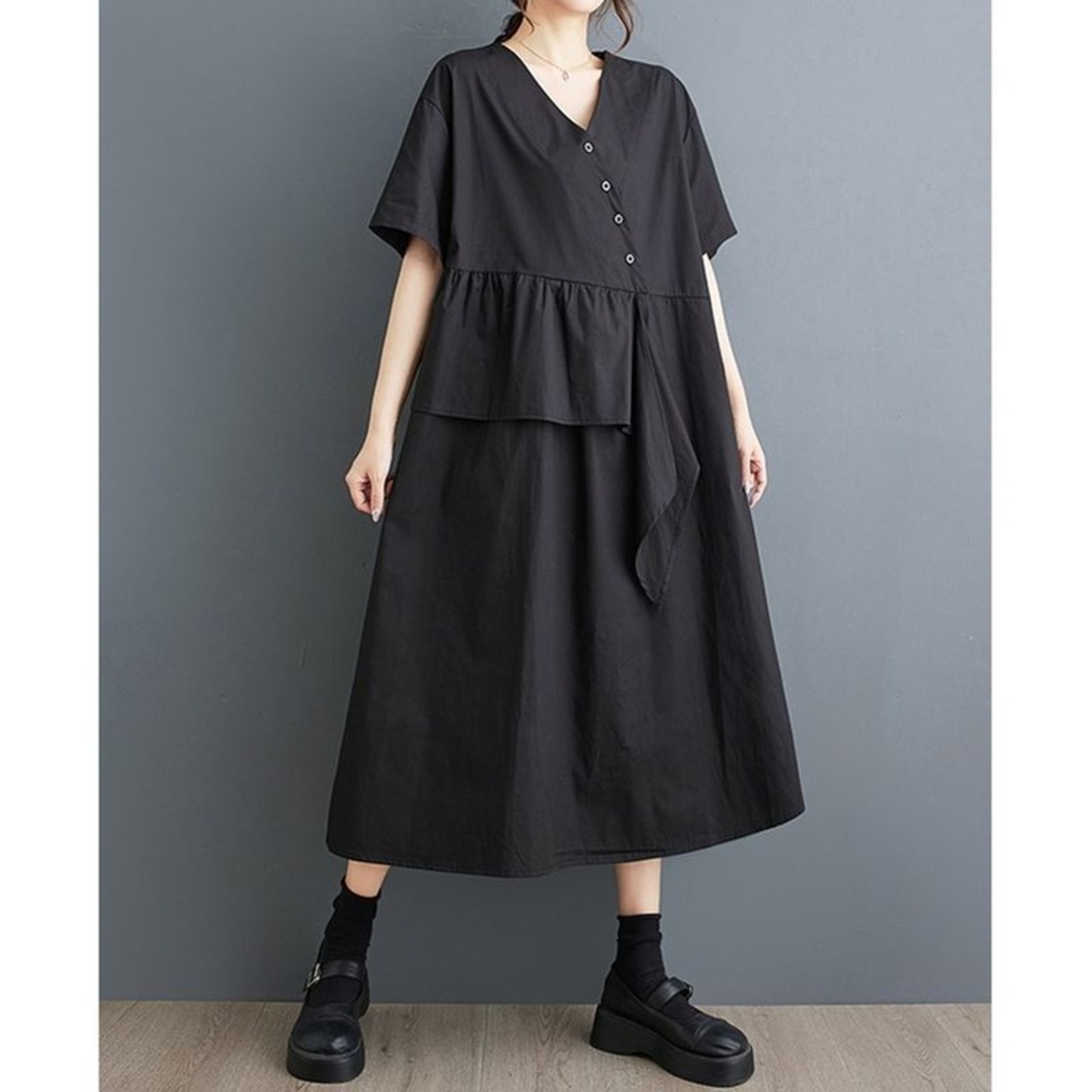 アシンメトリー ドレープ ワンピース  30188