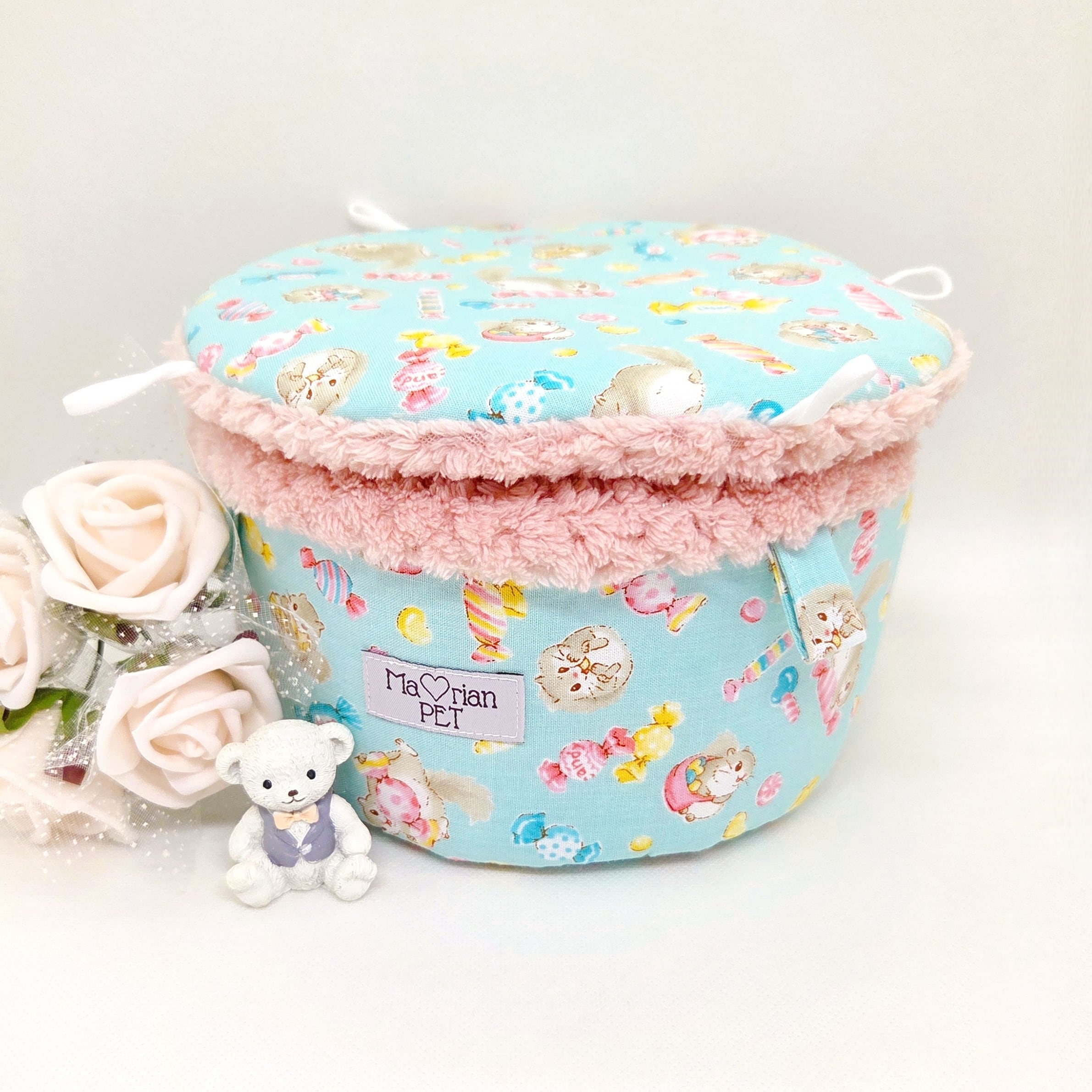 バーレルポーチ☘Lサイズ モモンガ柄(ミント) パイナップルボア 春夏秋冬