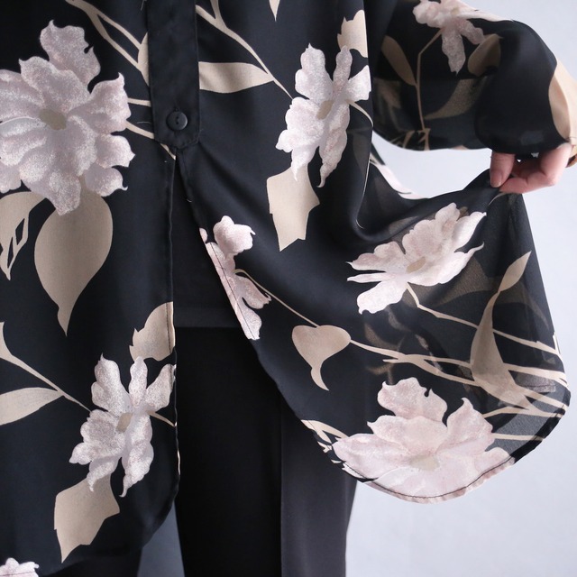 flower art graphic see-through loose shirt