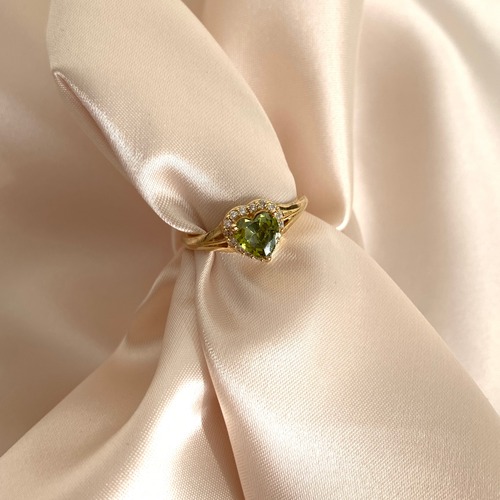 【14K-4-1】14K Gold heart green stone ring