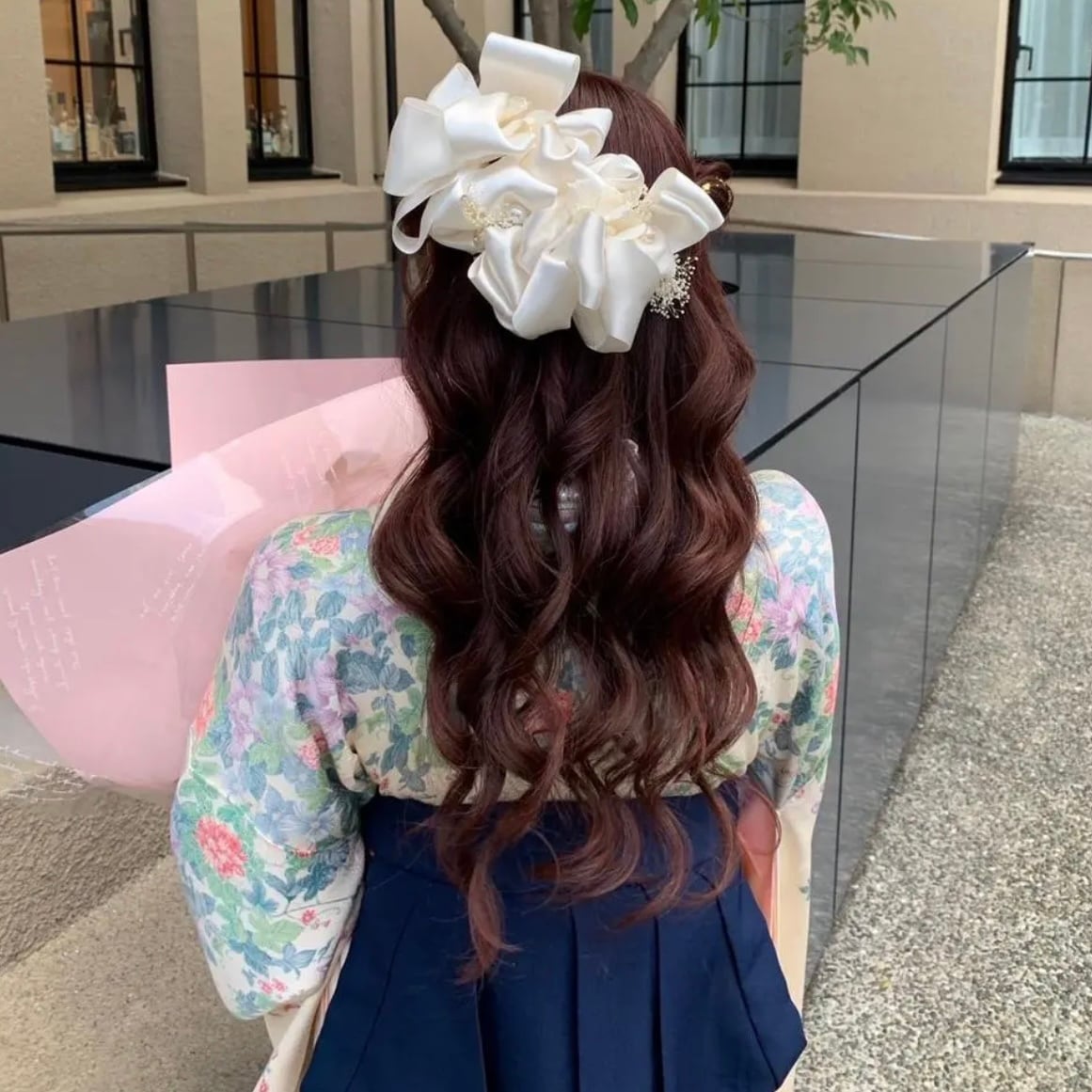 No.1 White satin ribbon × perl