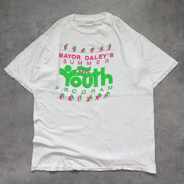 プリントTシャツ ネオンカラー 古着 90s シングル XL 白 20824