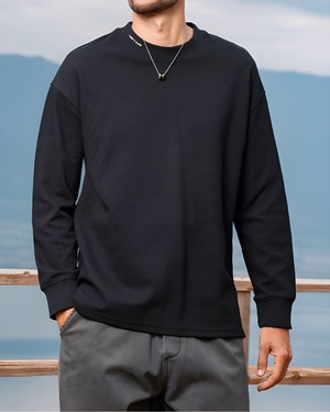 ワッフル シンプルクルーネックTシャツ E0064