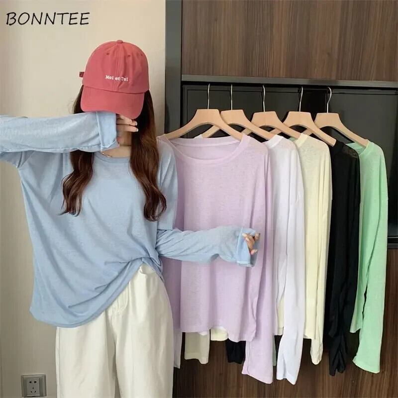 【新作】【送料無料】 Tシャツ女性の夏の日焼け止めクラシック長袖ファッション 6 色の女性の気質ルーズカジュアル固体オールマッチ通気性 0234965505881