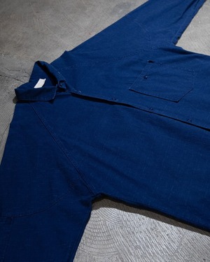 1990s vintage kasuri patterned pocket designed raglan cotton long sleeve shirt / Made In France
