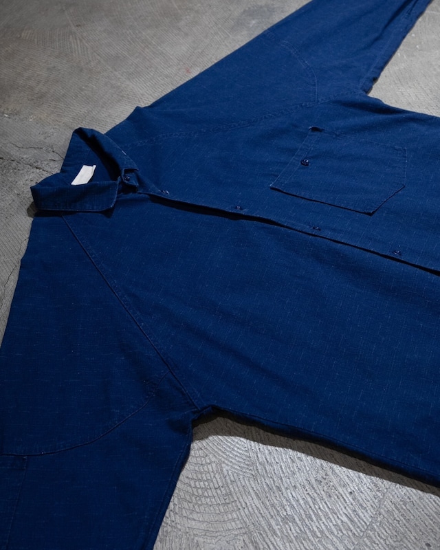 1990s vintage kasuri patterned pocket designed raglan cotton long sleeve shirt / Made In France