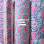 ブロックプリント生地【50cm単位】インド綿 ストライプ柄 白×水色×ピンク #39177-WT3