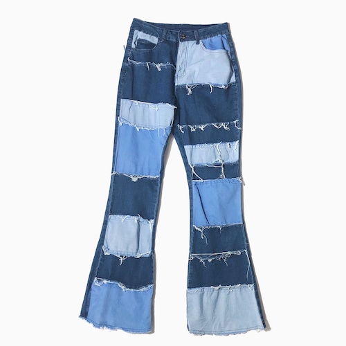 Vintage Patchwork Flare Denim Pants