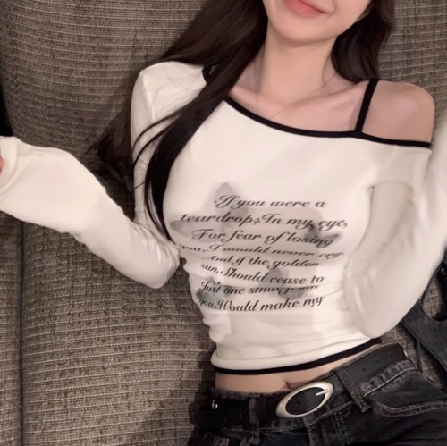 アシメショルダーレタートップス ・12197