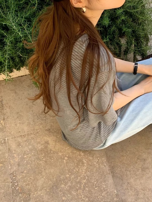 f(予約) ounce / Stripe boxy tee 2color