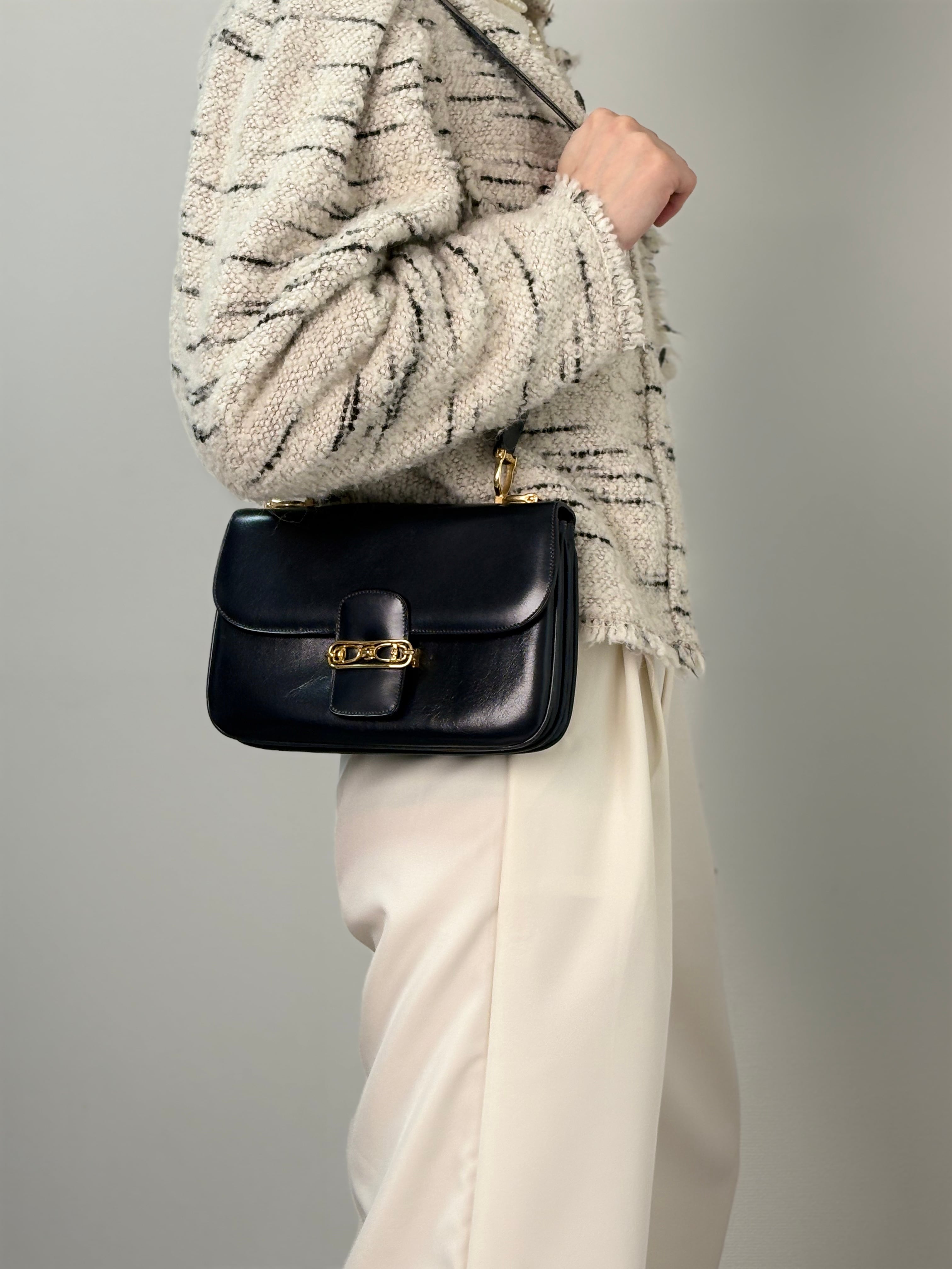 CELINE セリーヌ ショルダーバッグ ダークネイビー ホースビット レザー vintage ヴィンテージ オールド k2egpz