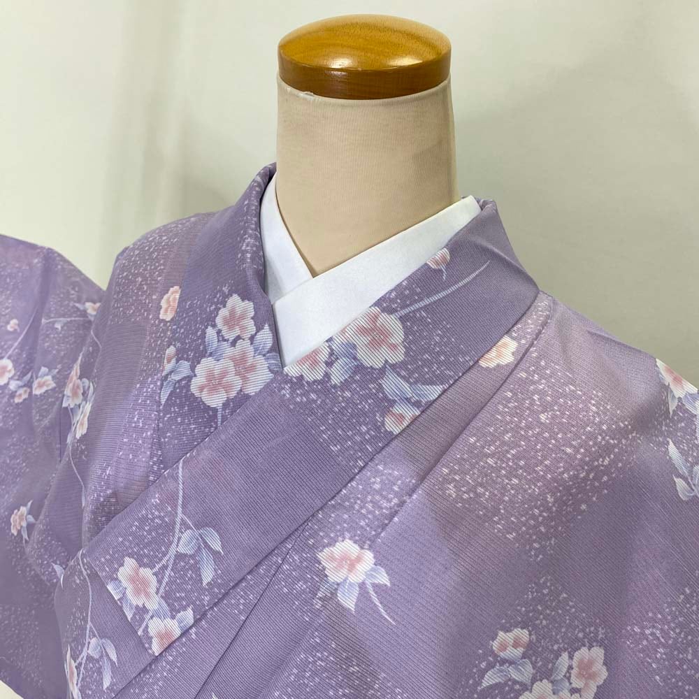 小紋 絽 夏用 洗える着物 夏物 花柄 お洒落着 普段着 ポリエステル 裄  