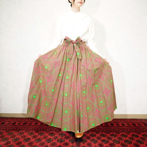 USA VINTAGE look at me AFRICAN BATIC PATTERNED DESIGN LONG SKIRT/アメリカ古着アフリカンバティック柄デザインロングスカート