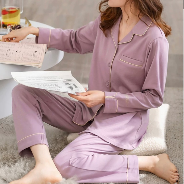 【ソフトサンシャインコットン使用】 ladies【8color/5size】cotton100 simple design color relax pajamas p136