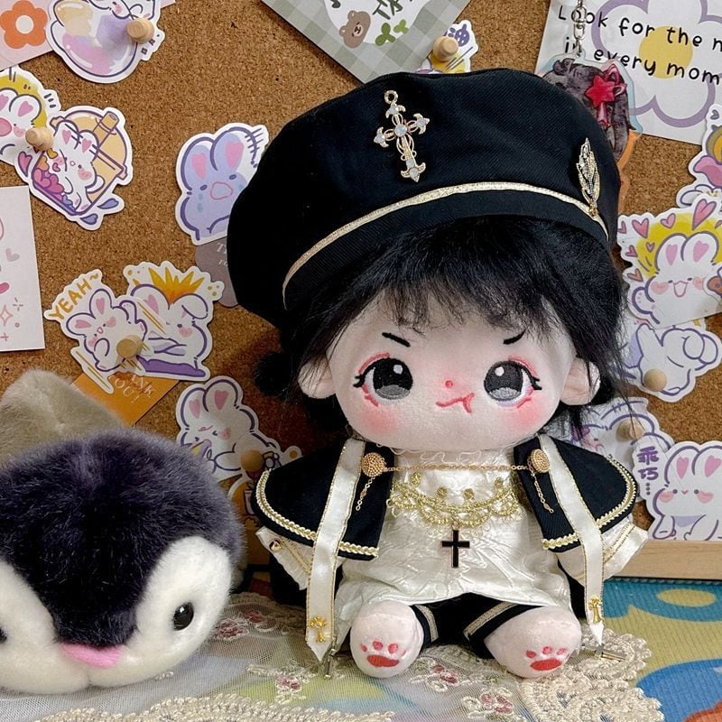 20cmぬいぐるみ用 レトロ シャツ＋ショール＋帽子＋パンツ ぬい服 着せ