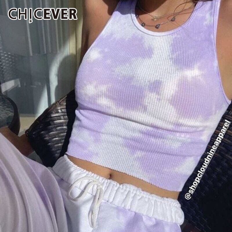 CHICEVERタイダイベスト女性Oネックノースリーブプリントヒットカラー服ラージサイズベスト2020スタイル 大きめサイズ 6base578091540936
