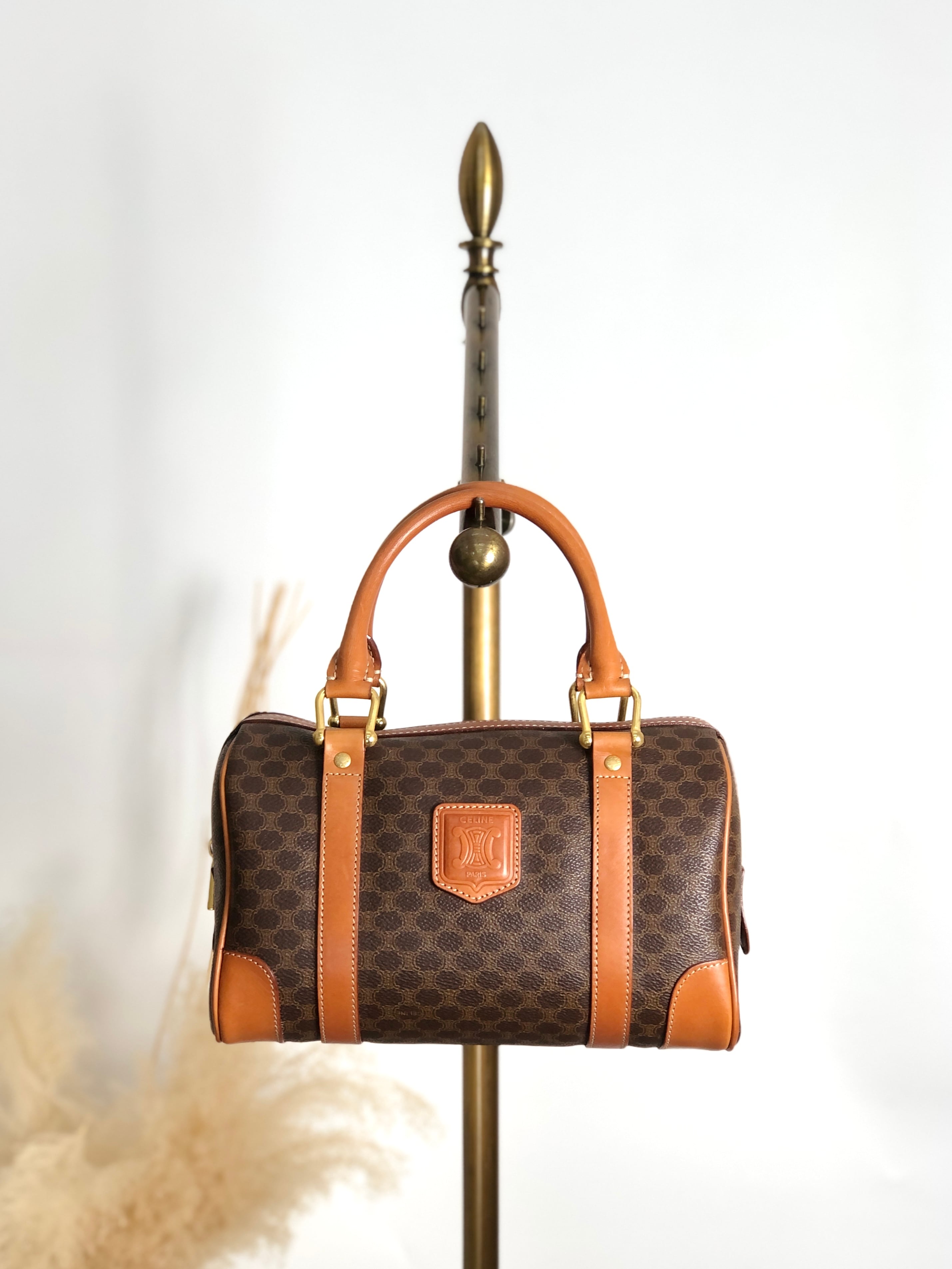 CELINE セリーヌ マカダム ハンドバッグ ブラウン PVC レザー ミニボストン vintage ヴィンテージ オールド 7k24si